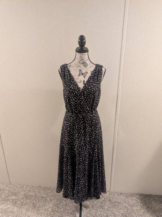 Alex Marie Dresses & Skirts - Alex Marie Navy Blue LB Polka Dot Midi Dress Sleeveless Belted Women's Size 6